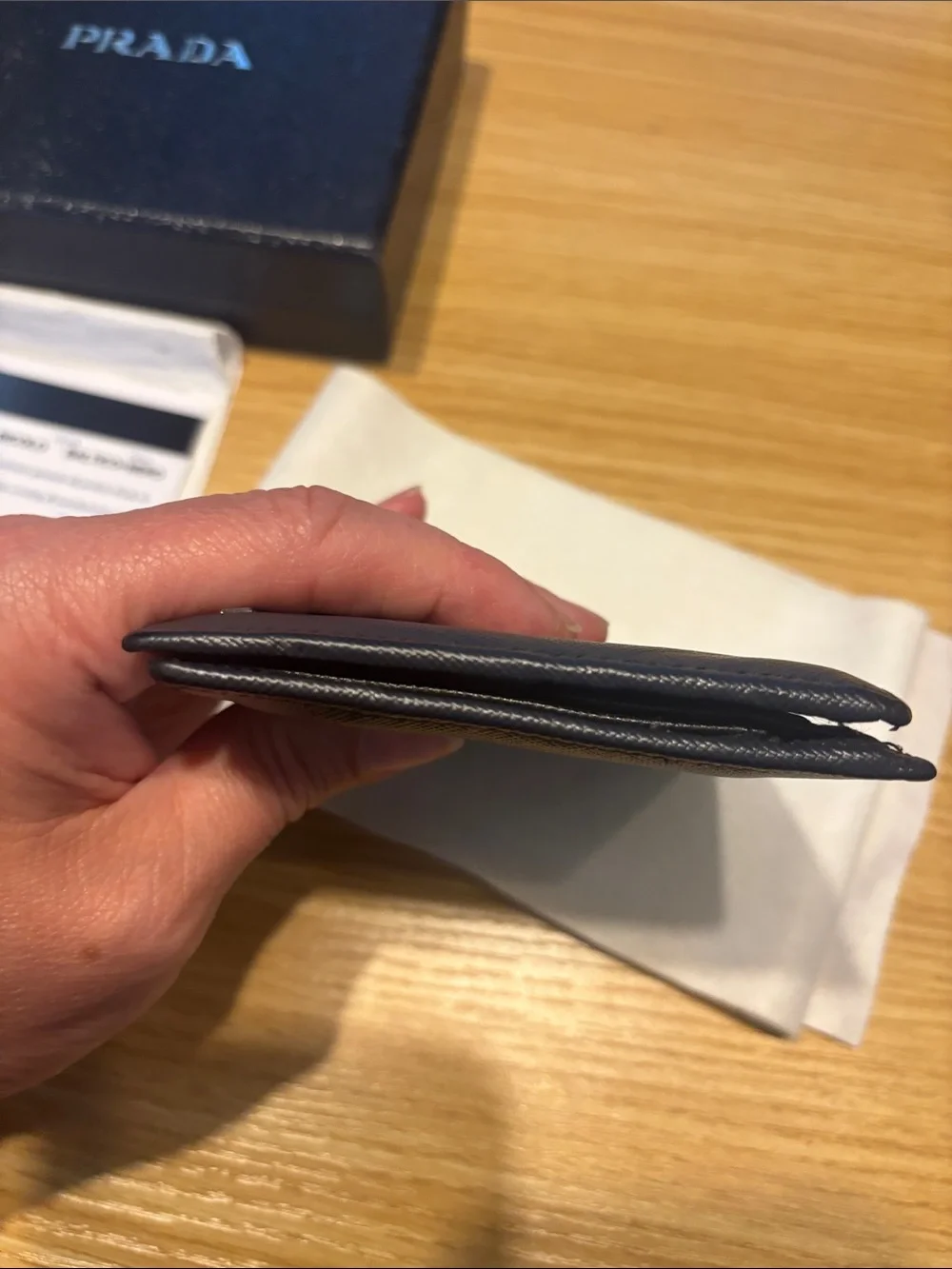 Prada Blue and black  Saffiano Leather wallet with box COA card